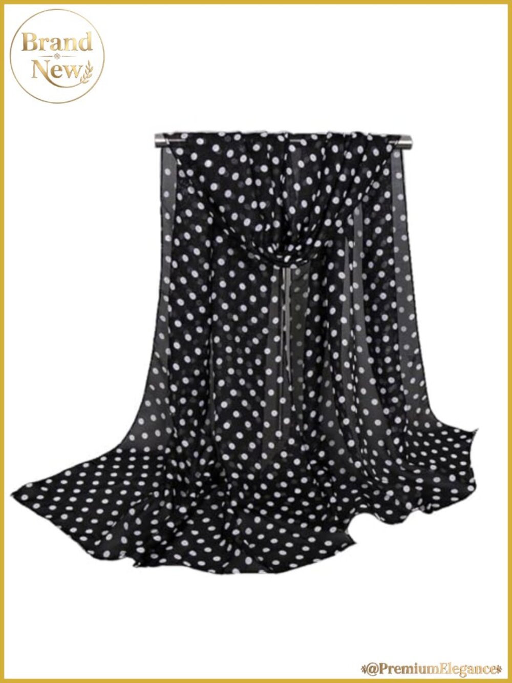 Chiffon Wrap Scarf Lightweight Sheer Shawl Polka Dot 70s
